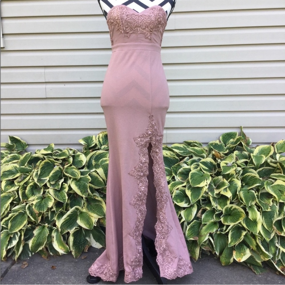 Asos Love Triangle Lace Trim Bandeau Maxi Dress With Slit - Picture 3 of 3